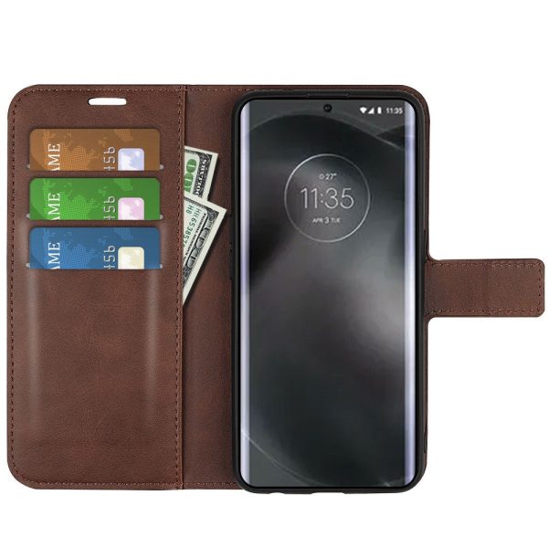 Wallet-style leather case for Motorola Edge 30 Neo - Brown For Sale