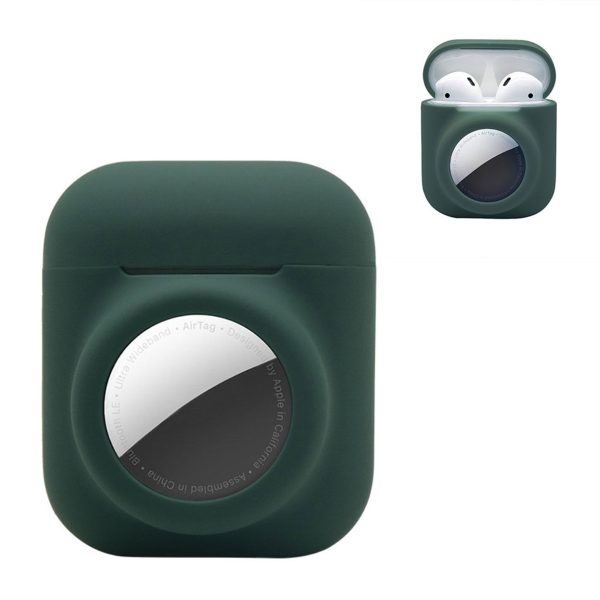 2-in-1 silicone case for AirPods   AirTag - Blackish Green For Sale