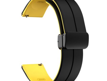 20mm Universal dual color silicone strap in black buckle - Black   Yellow Cheap