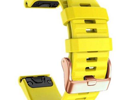 20mm simple stripe silicone strap with rose gold buckle for Garmin watch - Yellow Cheap