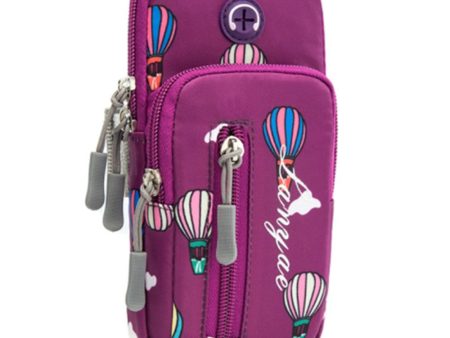 Universal elastic armband hot air balloon pattern style phone pouch - Purple   Size: L Fashion