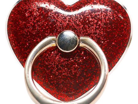 Heart shape glitter smartphone ring holder - Red Cheap