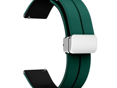 20mm Universal dual color silicone strap in silver buckle - Blackish Green   Black on Sale