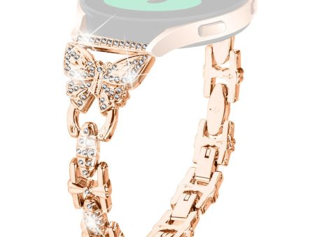 20mm Samsung Galaxy Watch Active 2   Active rhinestone butterfly décor metal strap - Rose Gold For Sale