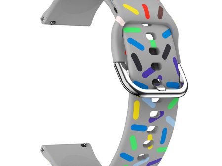 20mm Universal colorful pattern style silicone strap with black buckle - Grey  Rainbow Fashion