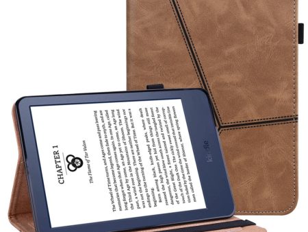 Amazon Kindle Paperwhite 6 (2022) Line Imprinted Case Shockproof Tablet Cover with Card Slots - Brown Discount