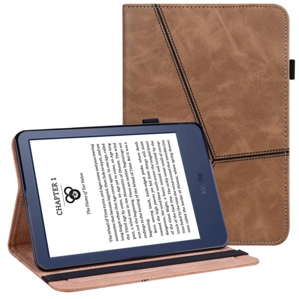 Amazon Kindle Paperwhite 6 (2022) Line Imprinted Case Shockproof Tablet Cover with Card Slots - Brown Discount