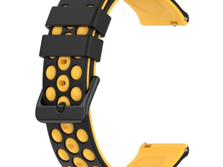 20mm Universal double color and holes design silicone watch strap - Black   Yellow Fashion