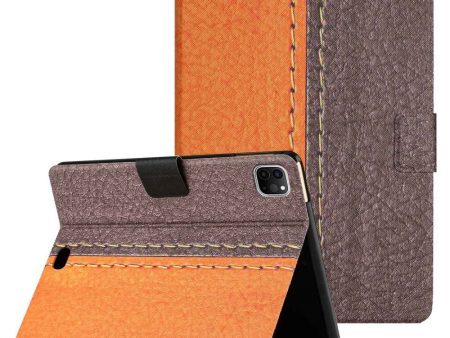 Bi-color Splicing Stand Card Holder Leather Tablet Case for iPad Pro 11 (2018 2020 2021 2022) and iPad Air (2022 2020) in Orange Sale