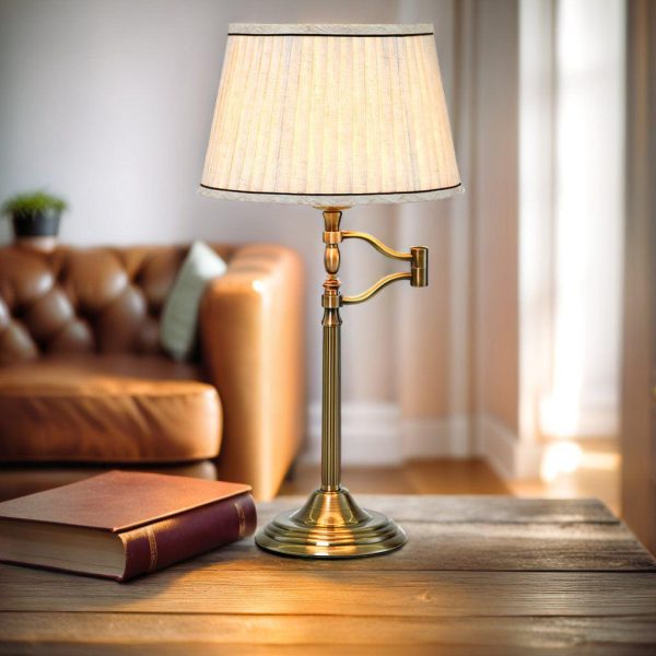 Aaliyah Adjustable Brass Table Lamp - Cream Shade, 560mm High, PL0077 Supply