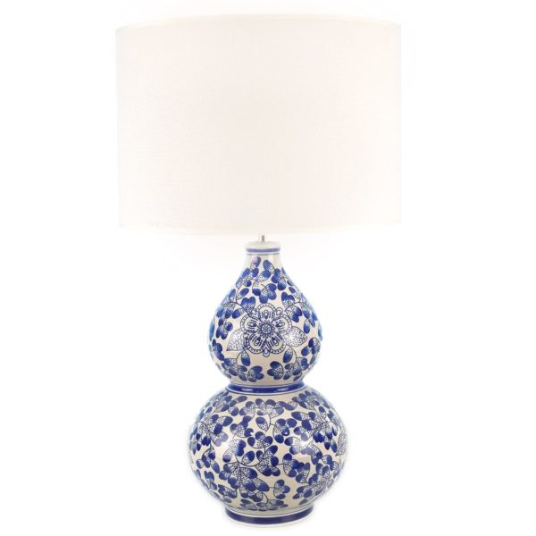 Chloe Oriental Ceramic Table Lamp - Blue and White, Linen Shade, 640mm High, PL0064 Online Sale