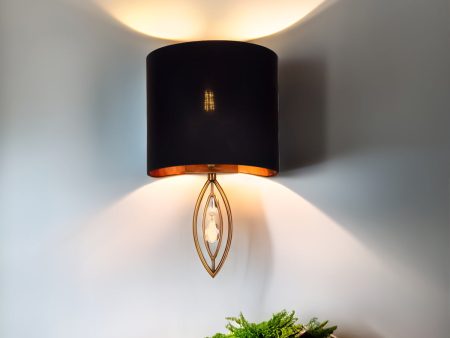 Autumn Brass Metal and Fabric Indoor Wall Light - Black and Brass, PL0079 Hot on Sale