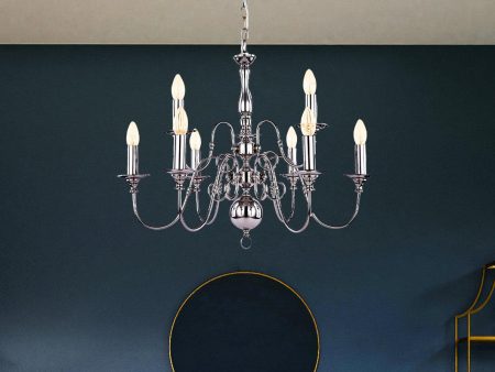 Mila Classic Metal 9 Light Chandelier Light - Polished Nickel, PL0063 For Sale