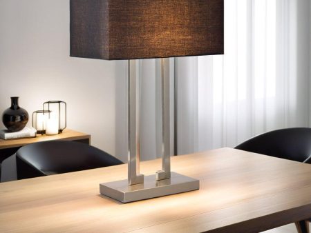 Layla Chic Rectilinear, Metal Table Lamp - Satin Chrome, Black Fabric Shade, 570mm High, PL0082 Supply