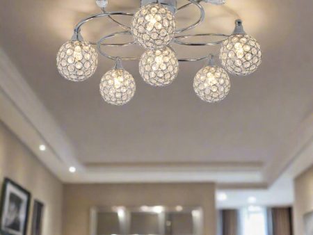 Layla Radiant Crystal LED Metal Ceiling Light - Chrome, 6 Lights, 310 Lumens PL0067 on Sale