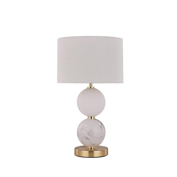 Luna Orb, Glass Table Lamp - Brass or Pewter Fabric Shade, 480mm High, PL0070 Online now