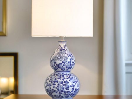 Chloe Oriental Ceramic Table Lamp - Blue and White, Linen Shade, 640mm High, PL0064 Online Sale