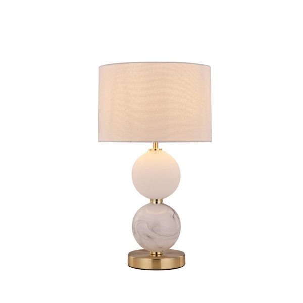 Luna Orb, Glass Table Lamp - Brass or Pewter Fabric Shade, 480mm High, PL0070 Online now