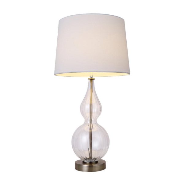 Sophia Vintage Charm Metal+Glass Table Lamp - Chrome Grey, Antique Brass White, Linen Shade Lamp, 580mm High, PL0055 Fashion